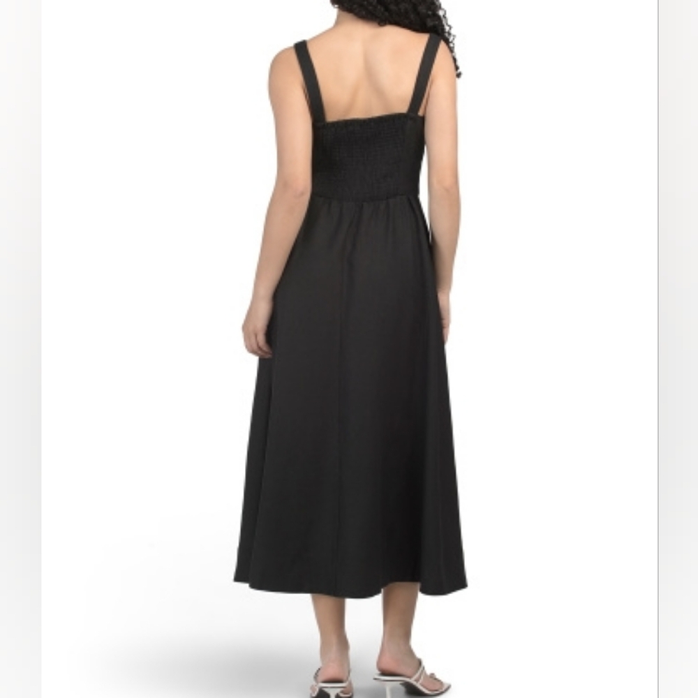 NWT - Maison D'Amelie Linen Blend Corset Detailed Smock Back Black Maxi Dress-L - Picture 2 of 14